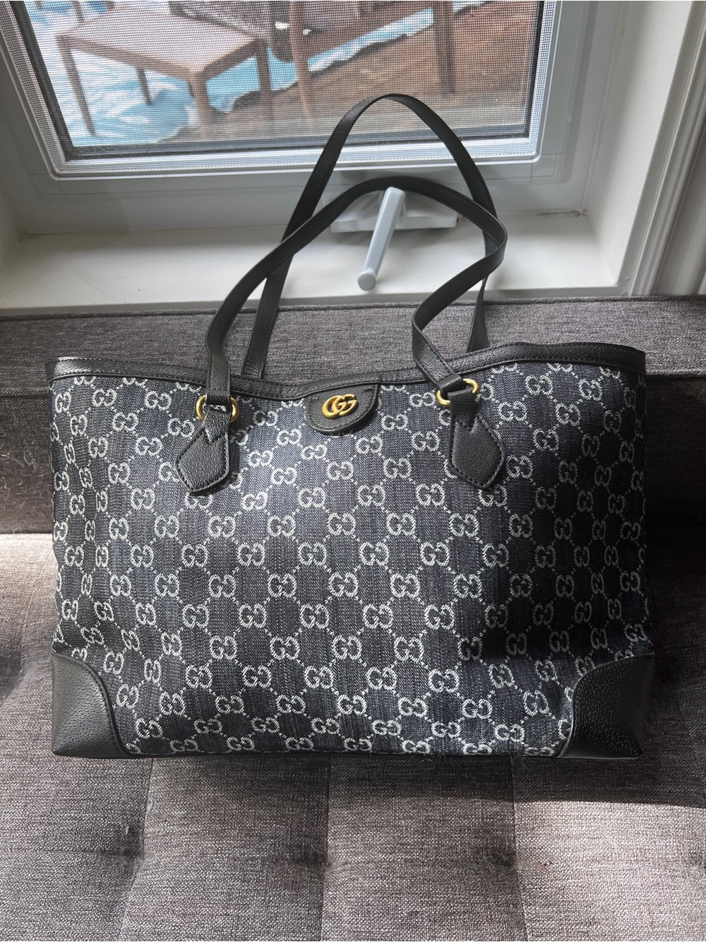 Black Canvas Tote Bag GG